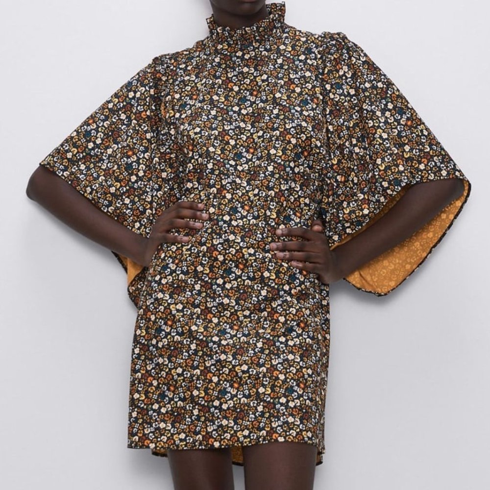Zara Ruffled Print Mini Dress Size M